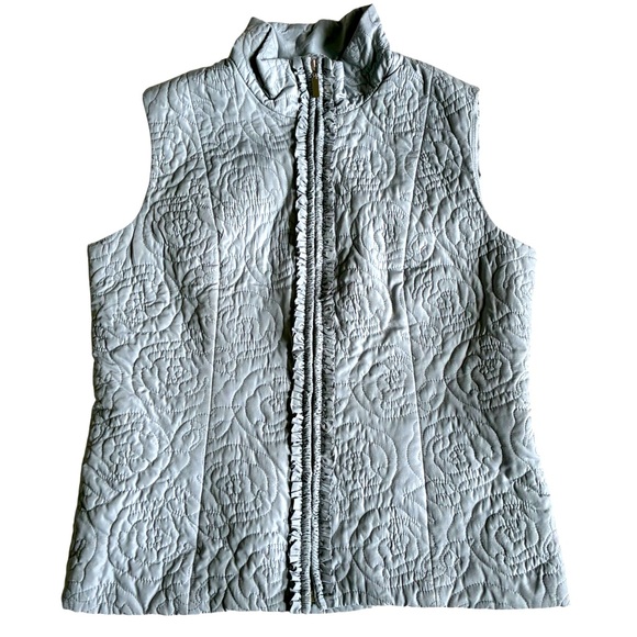 Charter Club Jackets & Blazers - Charter Club Quilted Floral Vest Light Gray